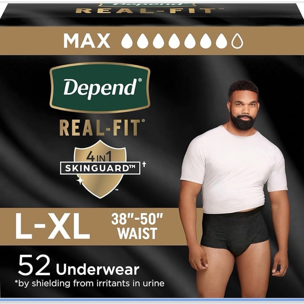 Depend Real-Fit Men's Boxer Briefs, Black
